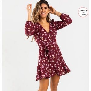 Francesca’s floral maroon long sleeve dress